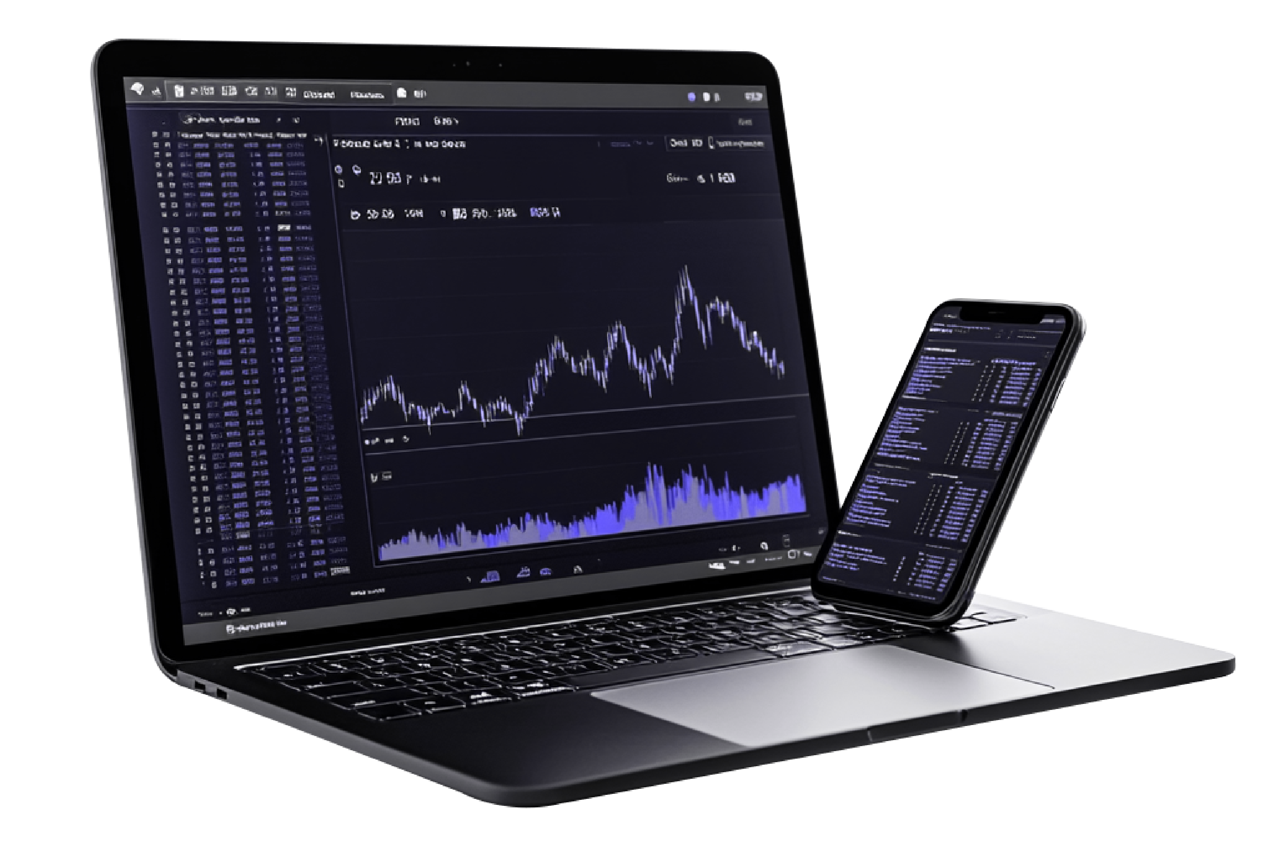 Trading platform on laptop and smartphone
